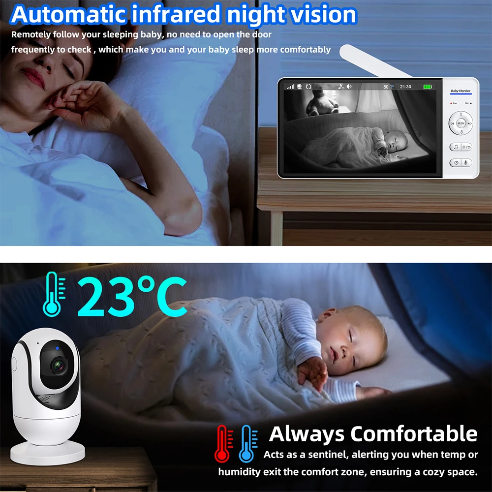 No WiFi 7 Inch Baby Monitor 2- - Smart Home Battery Camera ulasan dan harga